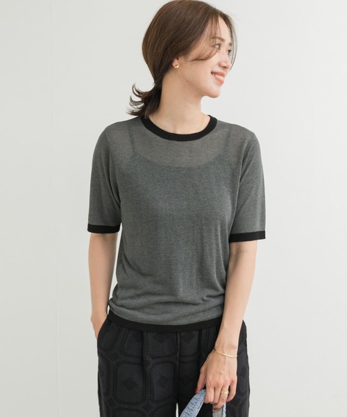 URBAN RESEARCH DOORS（アーバンリサーチドアーズ）の「リンガー半袖ニットTシャツ（ニット/セーター・レディース・グレー/ベージュ・MEDIUM）」の11枚目の写真