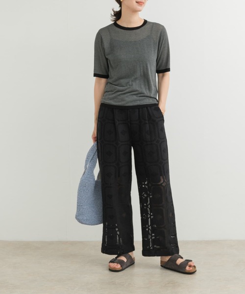 URBAN RESEARCH DOORS（アーバンリサーチドアーズ）の「リンガー半袖ニットTシャツ（ニット/セーター・レディース・グレー/ベージュ・MEDIUM）」の16枚目の写真