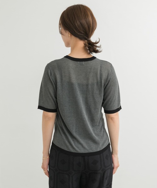 URBAN RESEARCH DOORS（アーバンリサーチドアーズ）の「リンガー半袖ニットTシャツ（ニット/セーター・レディース・グレー/ベージュ・MEDIUM）」の20枚目の写真