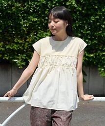 アーミーリブ コンビピグメント フレンチスリーブTシャツ/切替ドッキングTシャツ