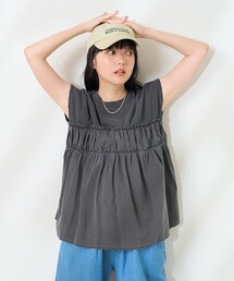 アーミーリブ コンビピグメント フレンチスリーブTシャツ/切替ドッキングTシャツ