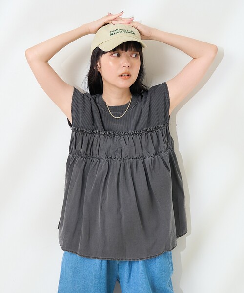 FREAK'S STORE(フリークスストア)の「アーミーリブ コンビピグメント フレンチスリーブTシャツ/切替ドッキングTシャツ(Tシャツ/カットソー・レディース・チャコール/ブルーグリーン/ナチュラル・フリ-)」の2枚目の写真