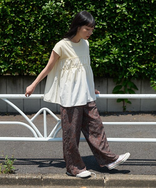 FREAK'S STORE(フリークスストア)の「アーミーリブ コンビピグメント フレンチスリーブTシャツ/切替ドッキングTシャツ(Tシャツ/カットソー・レディース・チャコール/ブルーグリーン/ナチュラル・フリ-)」の6枚目の写真