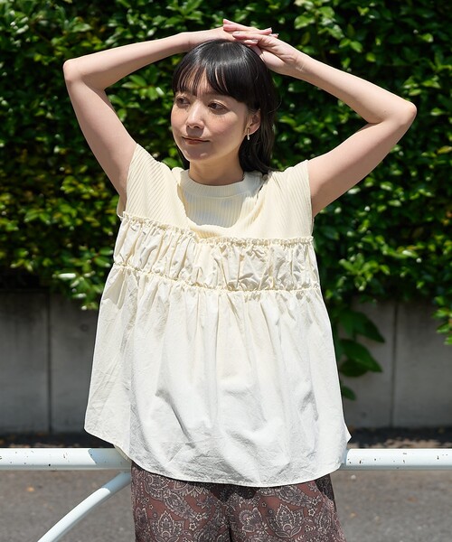 FREAK'S STORE(フリークスストア)の「アーミーリブ コンビピグメント フレンチスリーブTシャツ/切替ドッキングTシャツ(Tシャツ/カットソー・レディース・チャコール/ブルーグリーン/ナチュラル・フリ-)」の8枚目の写真