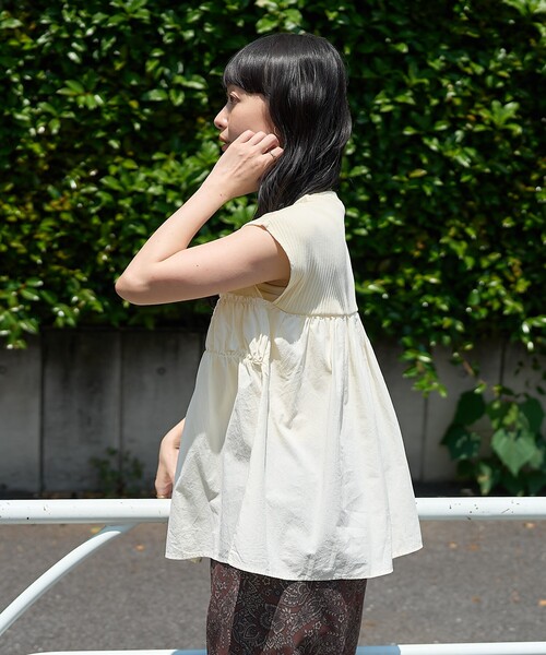 FREAK'S STORE(フリークスストア)の「アーミーリブ コンビピグメント フレンチスリーブTシャツ/切替ドッキングTシャツ(Tシャツ/カットソー・レディース・チャコール/ブルーグリーン/ナチュラル・フリ-)」の9枚目の写真