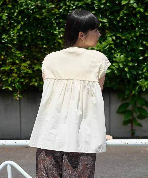 FREAK'S STORE(フリークスストア)の「アーミーリブ コンビピグメント フレンチスリーブTシャツ/切替ドッキングTシャツ(Tシャツ/カットソー・レディース・チャコール/ブルーグリーン/ナチュラル・フリ-)」の10枚目の写真