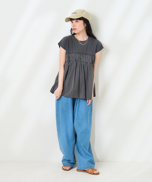 FREAK'S STORE(フリークスストア)の「アーミーリブ コンビピグメント フレンチスリーブTシャツ/切替ドッキングTシャツ(Tシャツ/カットソー・レディース・チャコール/ブルーグリーン/ナチュラル・フリ-)」の12枚目の写真