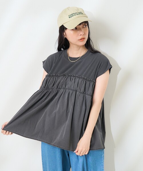 FREAK'S STORE(フリークスストア)の「アーミーリブ コンビピグメント フレンチスリーブTシャツ/切替ドッキングTシャツ(Tシャツ/カットソー・レディース・チャコール/ブルーグリーン/ナチュラル・フリ-)」の17枚目の写真