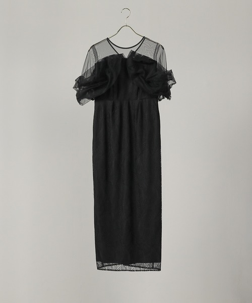 kana オケージョンドレス 黒 ドットチュール シャツ ドレス パーティー 結婚式 お呼ばれ