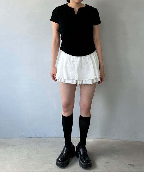 tシャツ キーネック サイドギャザー 半袖Tシャツ FX25S387「Fano Studios」「2025SS」 レディース メンズ キーネック サイドギャザー 半袖Tシャツ FX25S387【Fano Studios