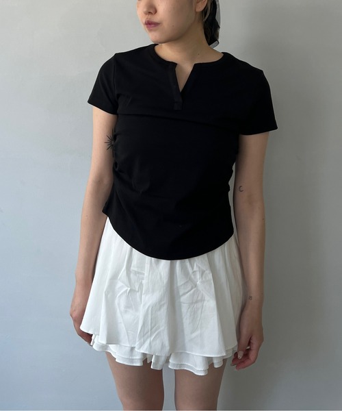 tシャツ キーネック サイドギャザー 半袖Tシャツ FX25S387「Fano Studios」「2025SS」 レディース メンズ キーネック サイドギャザー 半袖Tシャツ FX25S387【Fano Studios