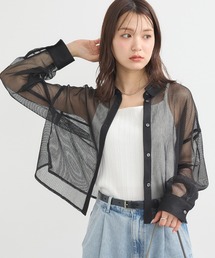 earth music&ecology（アースミュージックアンドエコロジー）の「メッシュストライプショートシャツ（シャツ/ブラウス）」