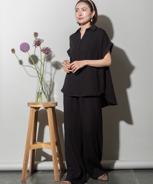 希少。Monitaly リネンセットアップ M LA製 リネン ラグジュアリー セットアップパンツ(セットアップ