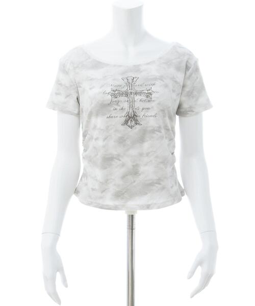 INGNI（イング）の「ムラ染めレースサイドギャザークロスロゴトップス（Tシャツ/カットソー・レディース・ブラック/オフホワイト/ベージュ・M）」の21枚目の写真
