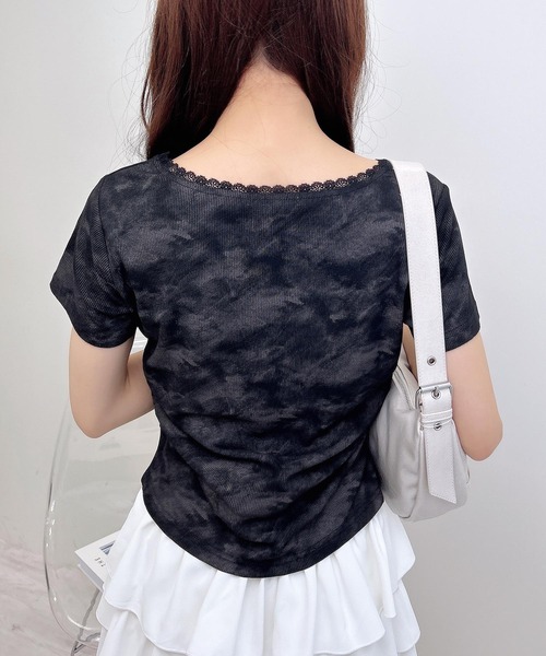 INGNI（イング）の「ムラ染めレースサイドギャザークロスロゴトップス（Tシャツ/カットソー・レディース・ブラック/オフホワイト/ベージュ・M）」の15枚目の写真
