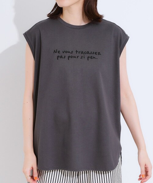 Cutie Blonde（キューティーブロンド）の「【ひんやり/汗ジミ軽減/UVカット】 ロゴプリントノースリーブTシャツ（Tシャツ/カットソー・レディース・ホワイト/ピンク系/チャコールグレー・01/02/03/04）」の16枚目の写真