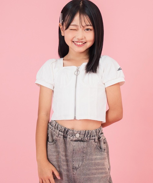 トップス P ANA セール】フロントジップパフスリトップス【ジュニアお揃い】（T