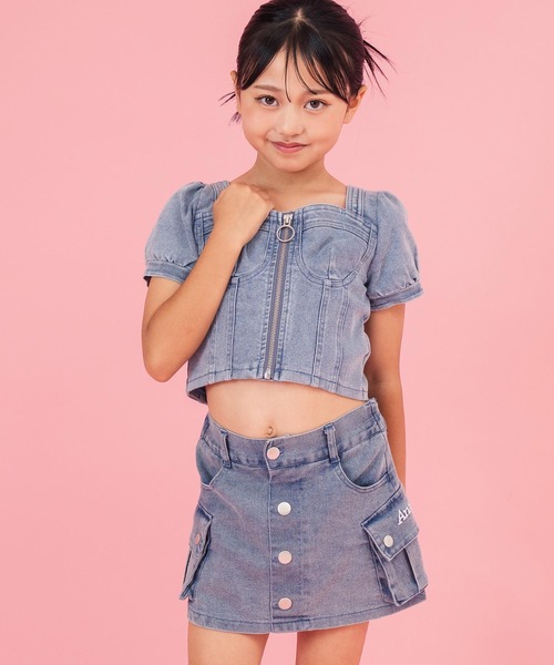 トップス abcdef123 フロントジップパフスリトップス【ジュニアお揃い】（Tシャツ