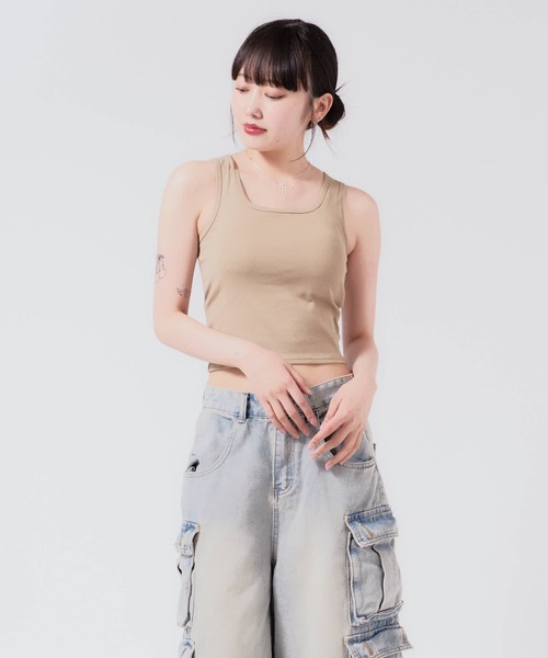 Chick（チック）の「Cross Back Tank Top with Cups / カップ付き クロスバックタンクトップ（タンクトップ・レディース・ブラック/カーキ/オリーブ/ホワイト/ダークグレー・FREE）」の19枚目の写真
