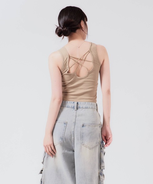 Cross Back Tank Top with Cups / カップ付き クロスバック