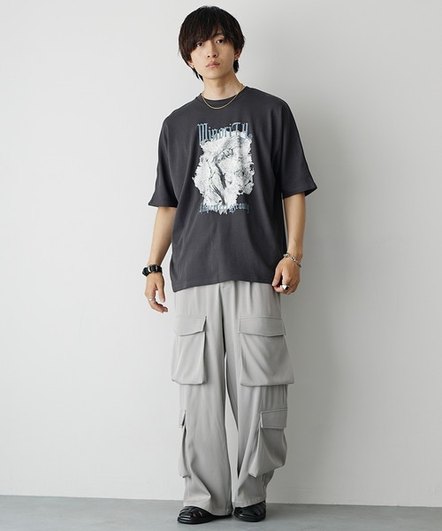 MinoriTY(マイノリティ)の「【MinoriTY】ソフトタッチ×厚手仕立て ドルマンシルエットヴィンテージロックプリントTシャツ メンズ 夏服(Tシャツ/カットソー・メンズ・スミクロ/オフホワイト・M/S/L)」の10枚目の写真