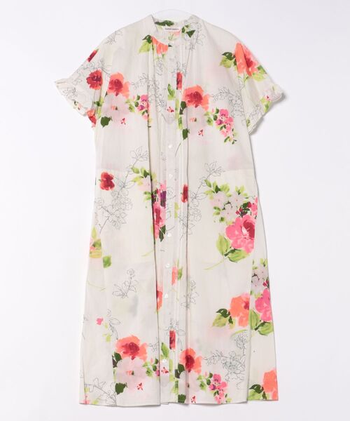 セール】コットンローンルシオール加工ブラーフラワープリント半袖