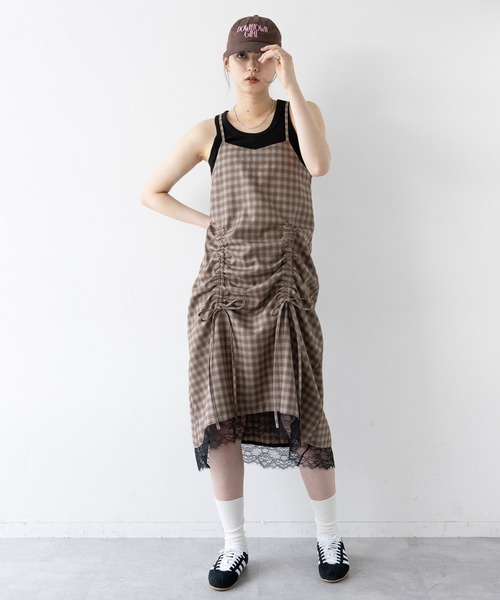 RAGEBLUE(レイジブルー)の「2WAYギャザーチェックキャミワンピース/セットアップ対応(ワンピース・レディース・グレー系/イエロー系・FREE)」の1枚目の写真