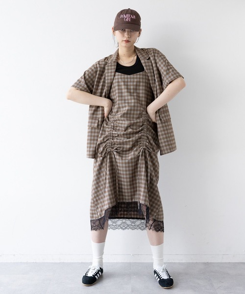 RAGEBLUE(レイジブルー)の「2WAYギャザーチェックキャミワンピース/セットアップ対応(ワンピース・レディース・グレー系/イエロー系・FREE)」の13枚目の写真