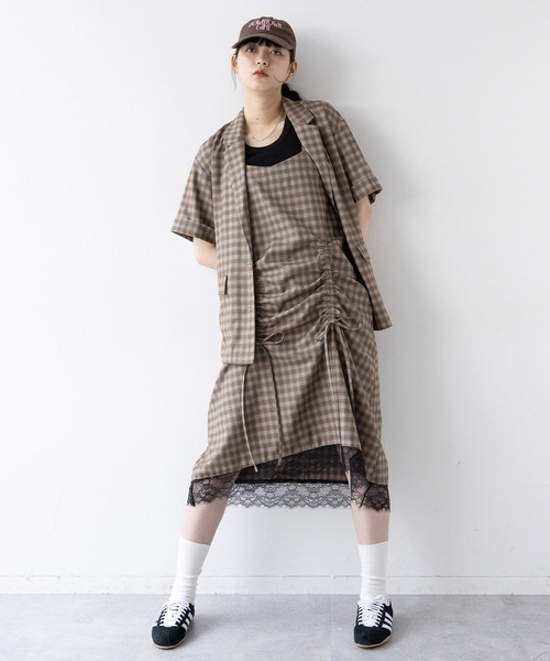 RAGEBLUE(レイジブルー)の「2WAYギャザーチェックキャミワンピース/セットアップ対応(ワンピース・レディース・グレー系/イエロー系・FREE)」の12枚目の写真