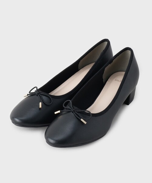 index（インデックス）の「ラウンドトゥヒールバレエシューズ（パンプス・レディース・ブラック系/ブラック/アイボリー系4・02/03/01）」の2枚目の写真