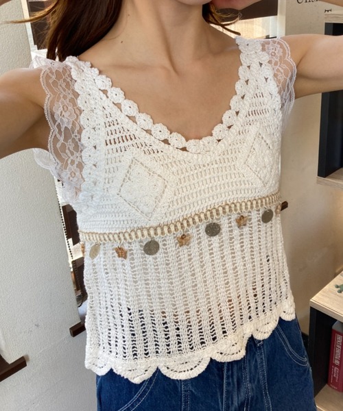 セール】かぎ編みレースビスチェ クロシェ編みビスチェ（キャミソール