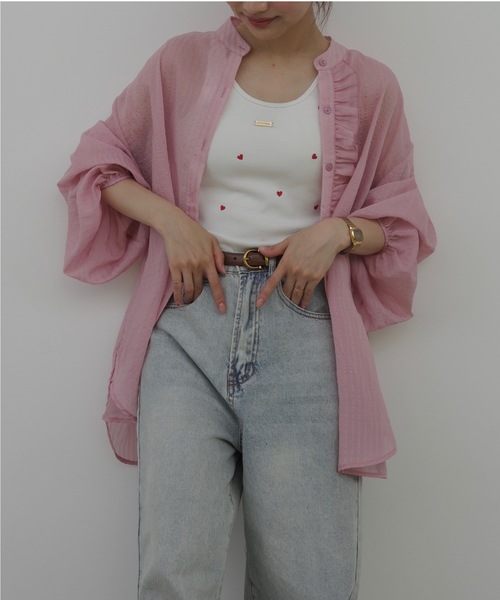 【新品タグ付】jumelle ストライプシアーシャツ　ピンク　ジュメロ ストライプシアーシャツ（シャツ/ブラウス）｜jumelle（ジュメロ