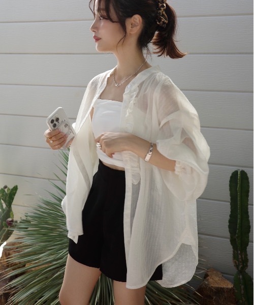【新品タグ付】jumelle ストライプシアーシャツ　ピンク　ジュメロ ストライプシアーシャツ（シャツ/ブラウス）｜jumelle（ジュメロ