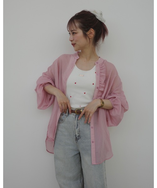 【新品タグ付】jumelle ストライプシアーシャツ　ピンク　ジュメロ ストライプシアーシャツ（シャツ/ブラウス）｜jumelle（ジュメロ