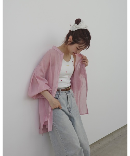 【新品タグ付】jumelle ストライプシアーシャツ　ピンク　ジュメロ jumelle（ジュメロ）の「ストライプシアーシャツ（シャツ