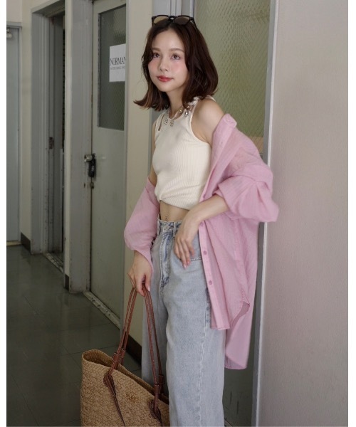 【新品タグ付】jumelle ストライプシアーシャツ　ピンク　ジュメロ ストライプシアーシャツ（シャツ/ブラウス）｜jumelle（ジュメロ