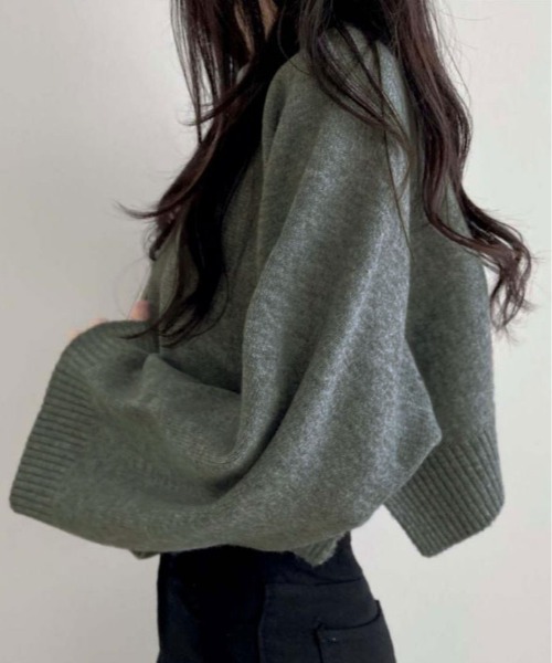 kirakiraShop（キラキラショップ）の「ワイド スリーブ ショート ニット（ニット/セーター・レディース・チャコール/ベージュ/ネイビー/ピンク/ブルー・FREE）」の8枚目の写真