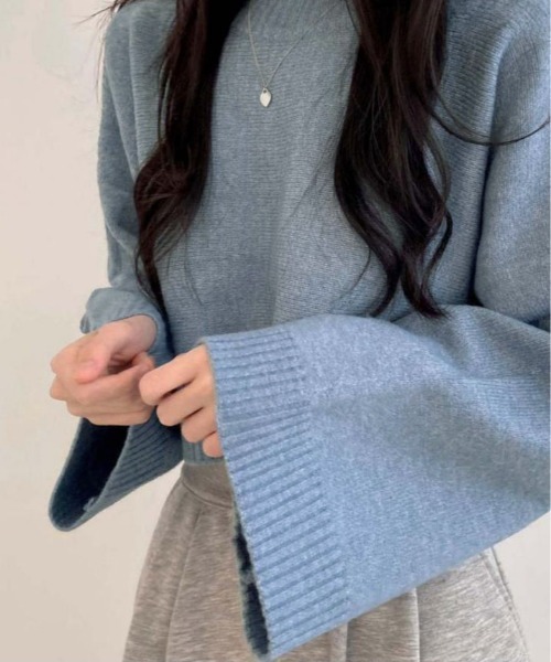 kirakiraShop（キラキラショップ）の「ワイド スリーブ ショート ニット（ニット/セーター・レディース・チャコール/ベージュ/ネイビー/ピンク/ブルー・FREE）」の10枚目の写真
