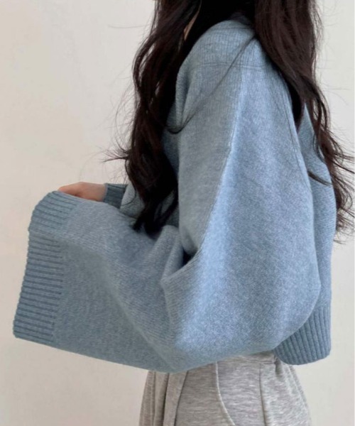 kirakiraShop（キラキラショップ）の「ワイド スリーブ ショート ニット（ニット/セーター・レディース・チャコール/ベージュ/ネイビー/ピンク/ブルー・FREE）」の13枚目の写真