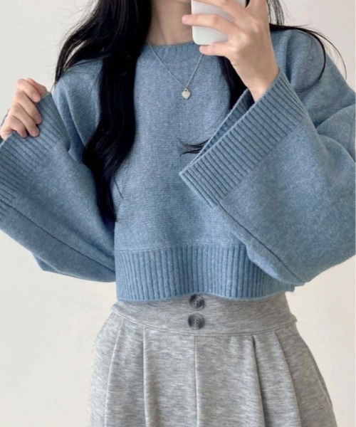 kirakiraShop（キラキラショップ）の「ワイド スリーブ ショート ニット（ニット/セーター・レディース・チャコール/ベージュ/ネイビー/ピンク/ブルー・FREE）」の19枚目の写真