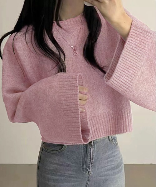 kirakiraShop（キラキラショップ）の「ワイド スリーブ ショート ニット（ニット/セーター・レディース・チャコール/ベージュ/ネイビー/ピンク/ブルー・FREE）」の20枚目の写真