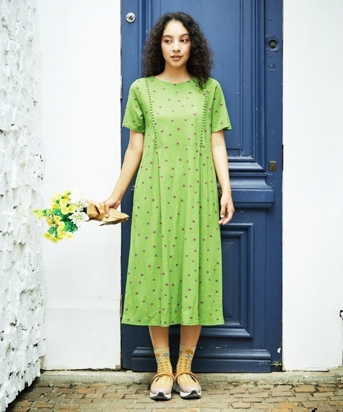 Jocomomola（ホコモモラ）の「【接触冷感】Charco ドットカットソーワンピース（ワンピース・レディース・ブラック/グリーン・40）」の15枚目の写真