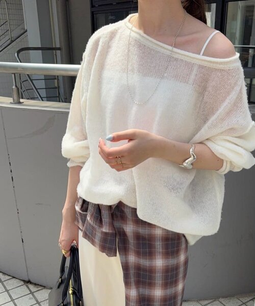 SHENERY（シーナリー）の「《インフルエンサー@kanako_ikiコラボ》シアーウールプルオーバー（ニット/セーター・レディース・オフホワイト/グレー/イエロー・FREE）」の4枚目の写真