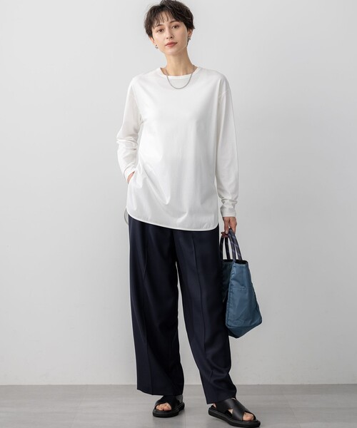 23区 L(ニジュウサンクオオキイサイズ)の「【大好評素材/洗える】コットンベアジャージー ロング Tシャツ(Tシャツ/カットソー・レディース・ホワイト系・44/46/48)」の14枚目の写真