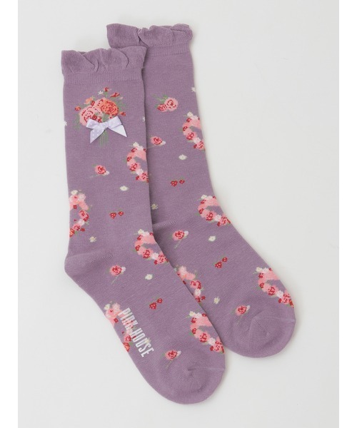 PINK HOUSE（ピンクハウス）の「リボンブーケ柄ソックス（ソックス/靴下・レディース・レッド/ピンク/ラベンダー/ブルー/ブラック/アイボリー・フリー）」の4枚目の写真