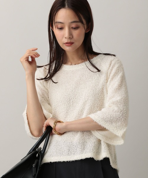 GLOBAL WORK(グローバルワーク)の「MATINEE LINE/フラッフィフレアショルダー5分袖プルオーバー/583878(Tシャツ/カットソー・レディース・ピンク/ブラック/アイボリー・REGULAR/SHORT)」の15枚目の写真