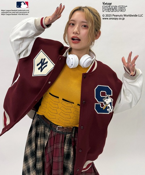 DOUBLE NAME（ダブルネーム）の「MLB×PEANUTSコラボスタジアムジャンパー（スタジャン・レディース・ブラウン/レッド/ブルー・FREE）」の14枚目の写真