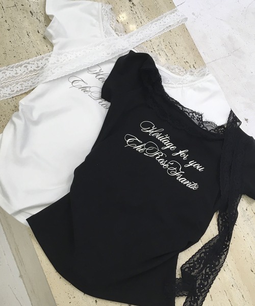 VEILA（ヴェイラ）の「レースストラップ付きオフショル風ロゴTシャツ（Tシャツ/カットソー・レディース・ブラック/ホワイト・フリー）」の21枚目の写真