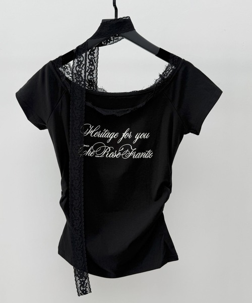 VEILA（ヴェイラ）の「レースストラップ付きオフショル風ロゴTシャツ（Tシャツ/カットソー・レディース・ブラック/ホワイト・フリー）」の22枚目の写真