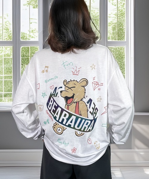 Candlestick(キャンドルスティック)の「レトロポップ キャット ベア スマイル グラフィック ロンT 韓国 ストリート(Tシャツ/カットソー・レディース・ダークグリーン系/ホワイト系/ホワイト系1/ホワイト系2/ブラック系/ブラック系1/ブラック系2/ブラック系3/ネイビー系/ネイビー系1/モカ/杢グレー/オリーブ系/オリーブ系1・M/L/LL)」の1枚目の写真